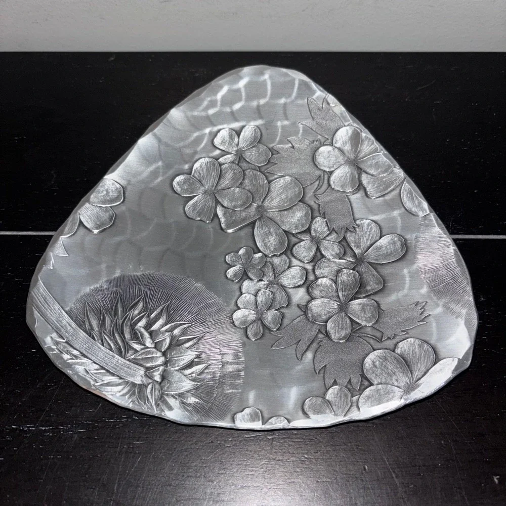 Wendell August Forge | Handmade Aluminum Floral Triangular Tray | Made‎ in USA